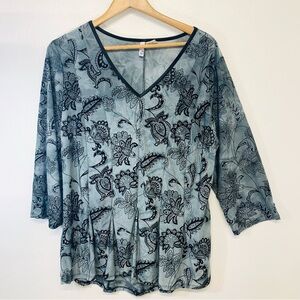 Sami Jo Top Woman 2X Gray Black Velvet Floral  Stretch Knit V Neck Casual Office